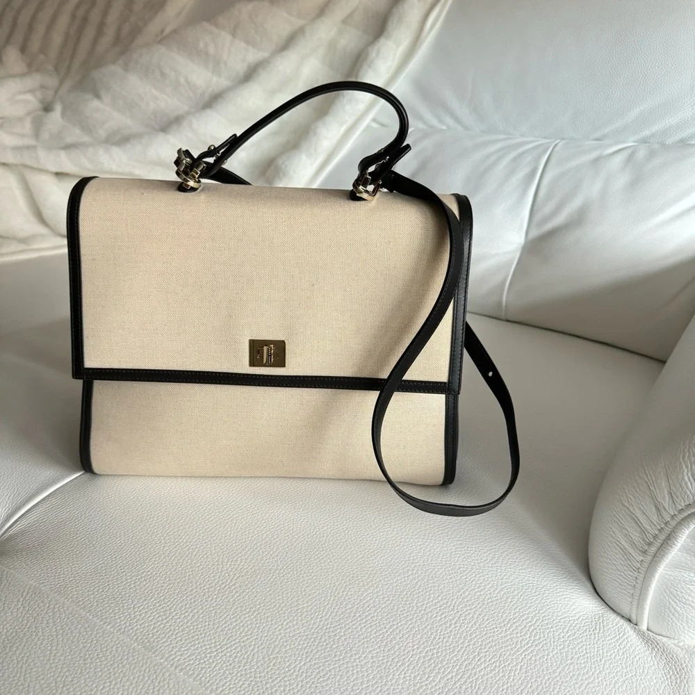 Women's Hugo Boss black  leather  cream canvas Handbag